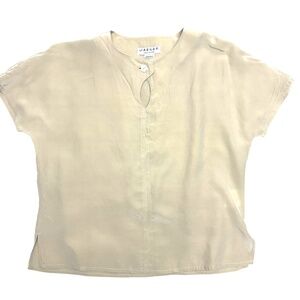 top JAEGER beige silk S pullover short sleeve vintage classic cropped neutral